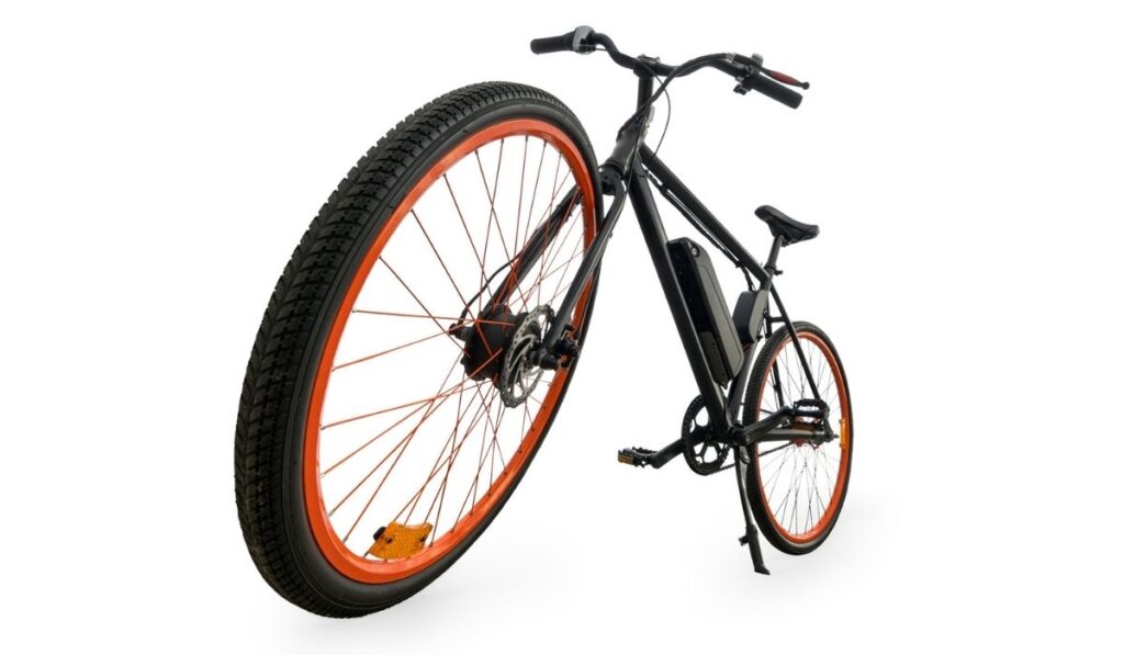 Black electric bike wide angle view isolated with clipping path