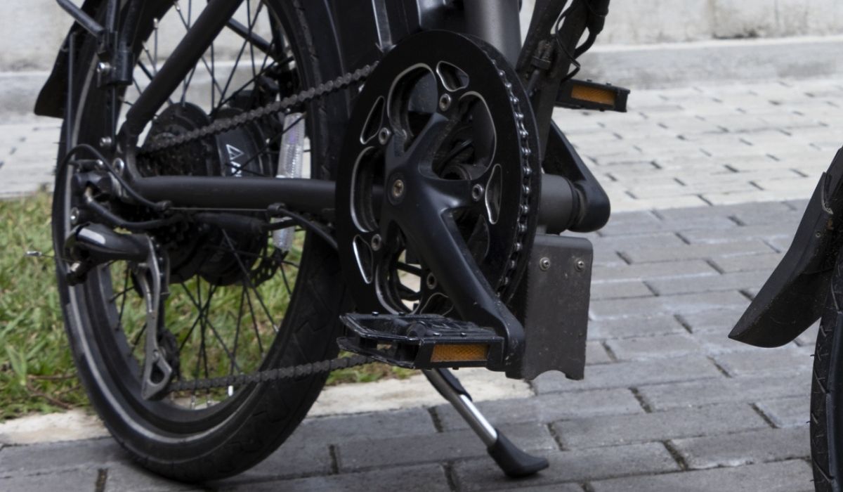 Close-up of electric bike with battery on