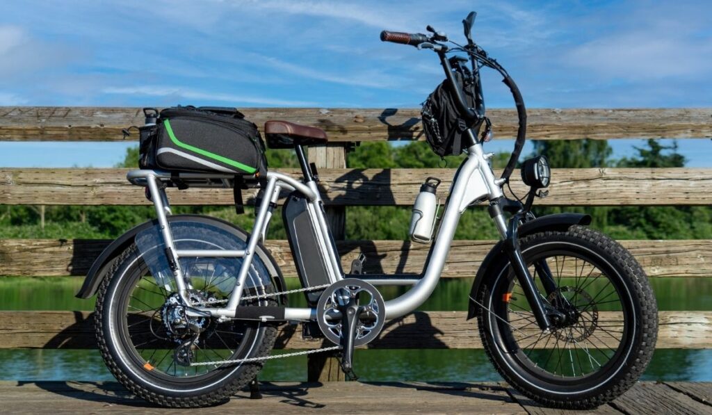 Moped Style Electric Bike with river in background 