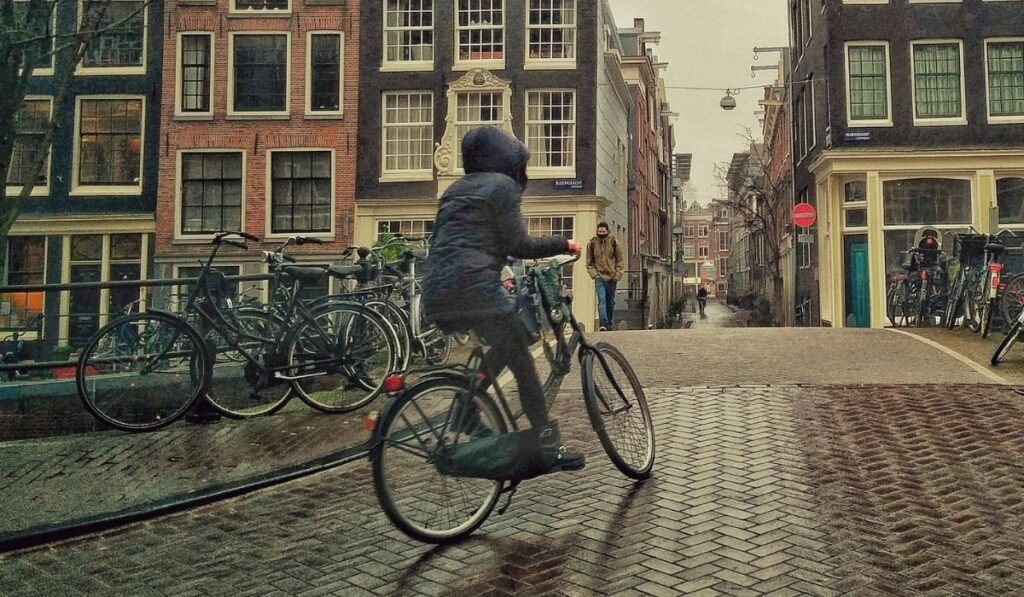 Women biking in Amsterdam