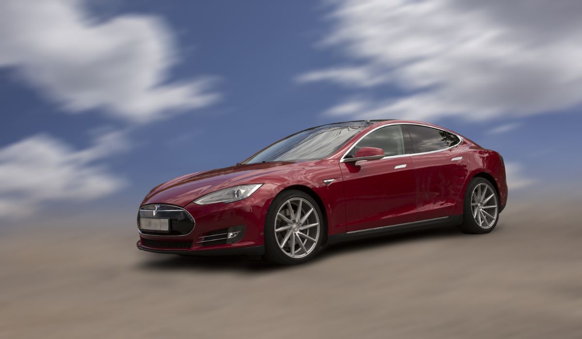 Tesla red electric car
